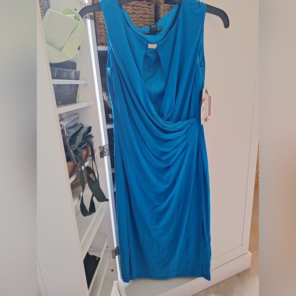 Ralph Lauren Blue Cowl Neck Sheath Midi Dress